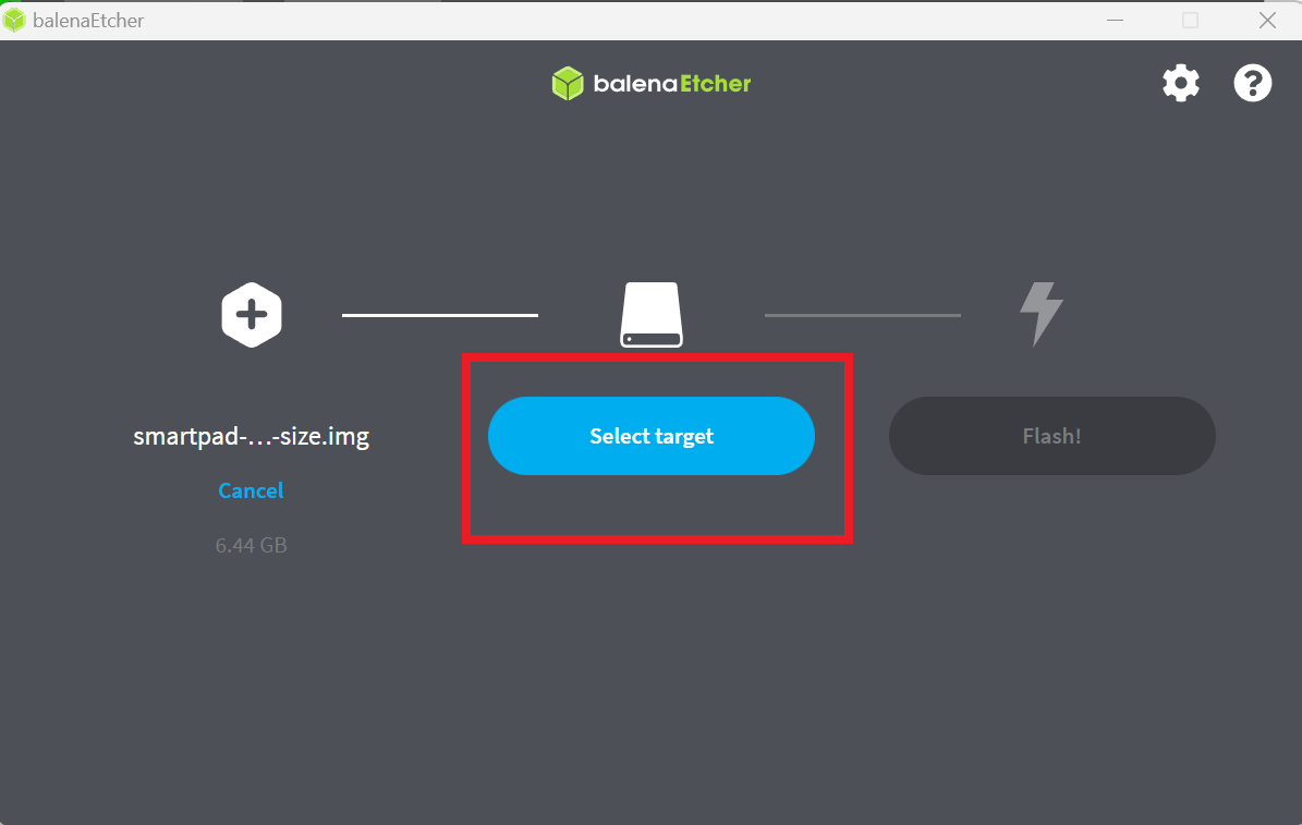 Balena Etcher — Select target button
