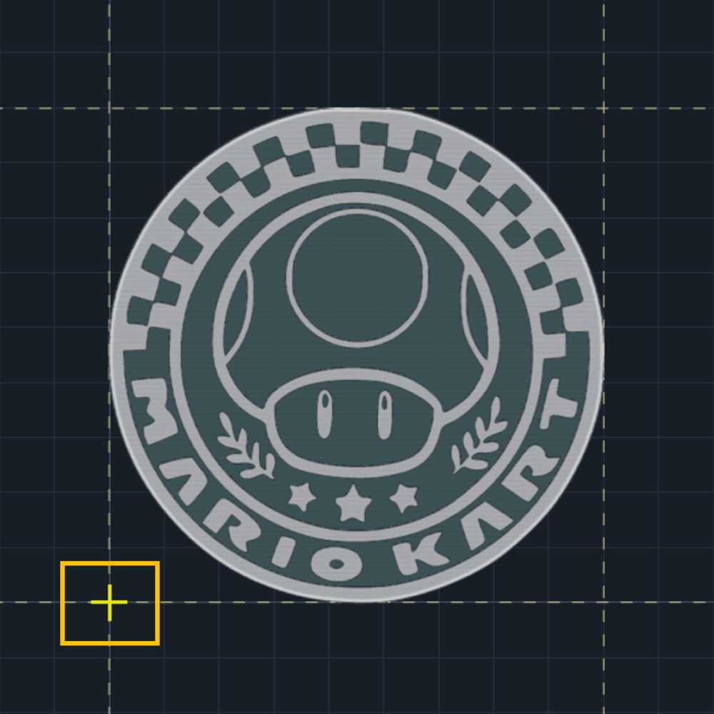LaserGRBL preview showing the coaster design and the yellow origin cross