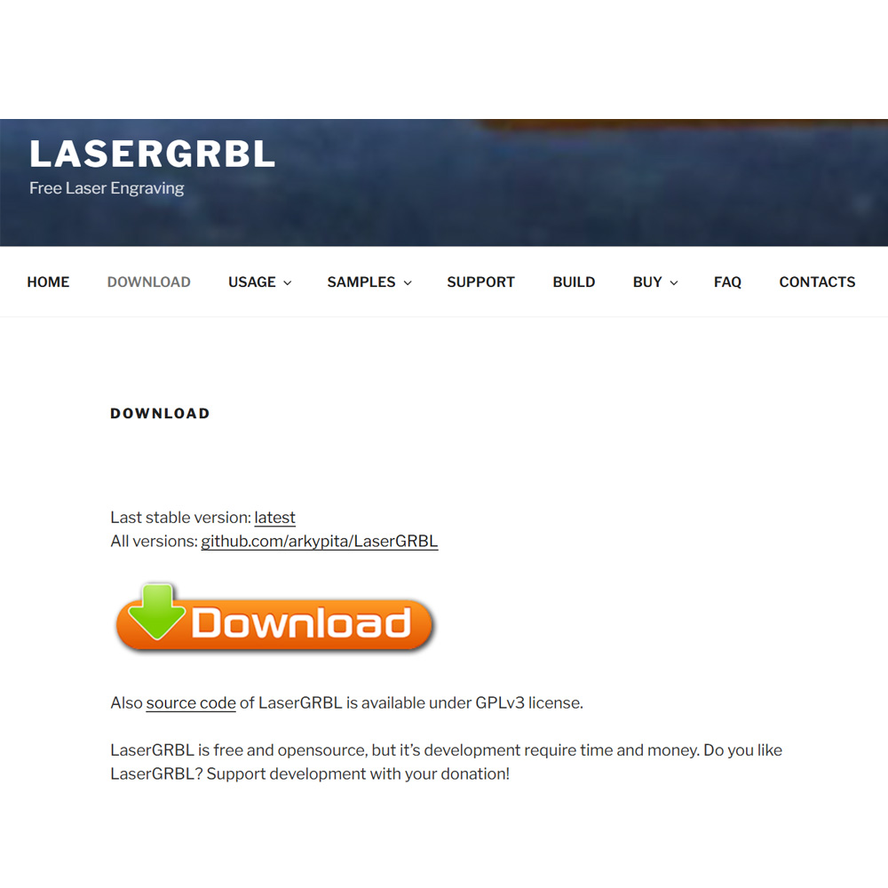 LaserGRBL download page on lasergrbl.com