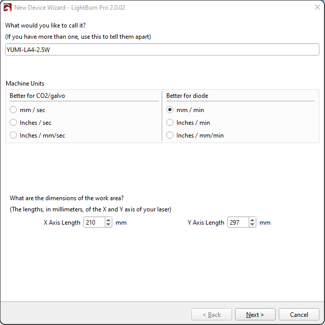 LightBurn Device Discovery Wizard