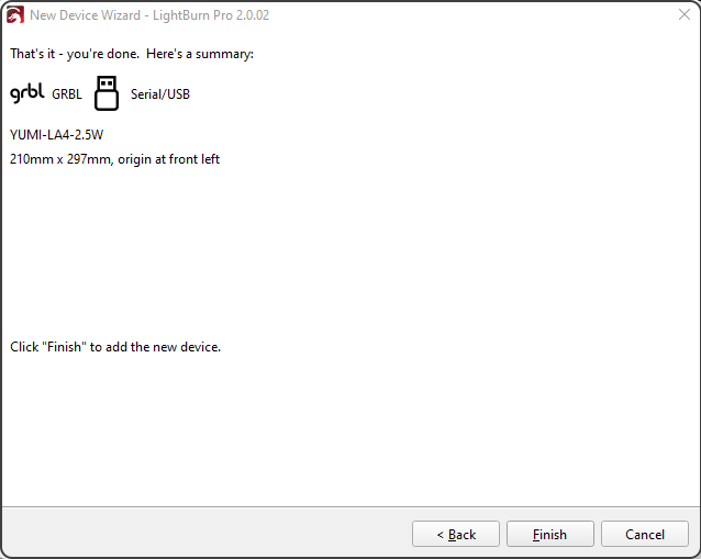 LightBurn Device Added